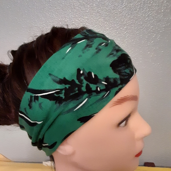 Green floral handmade stretch fashion headband - Picture 4 of 4